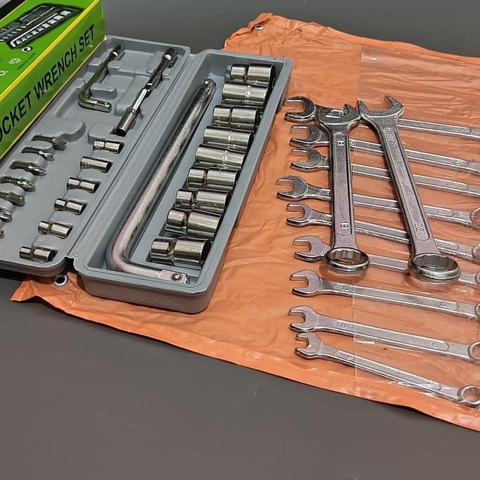 Grosir Paket Bengkel Tekiro Kunci T Set 4 Pcs + Kunci Ring Pas 11 Pcs + Kunci Shock 27 Pcs - L Set 9