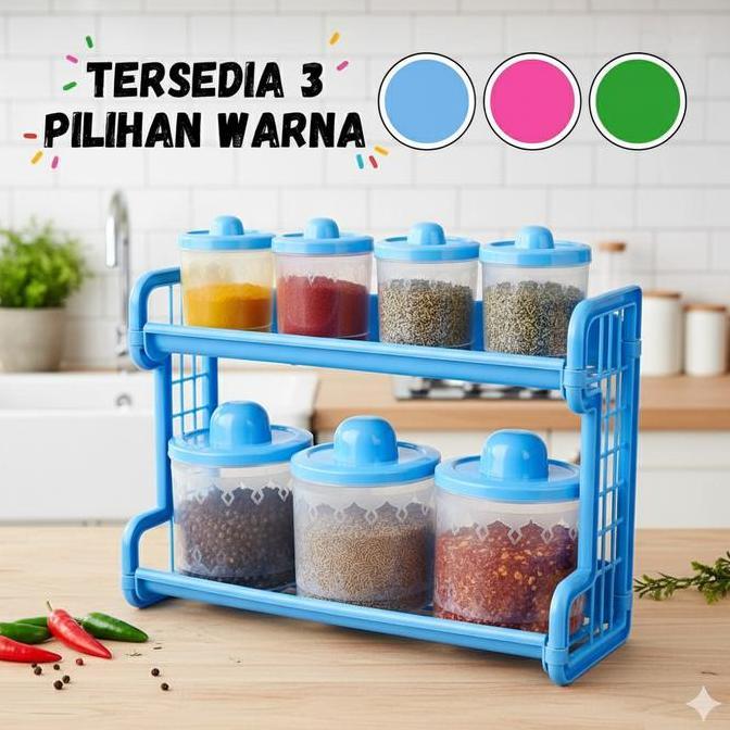 [AFF10] Kitchen Set Rak Bumbu 7 in 1 Tempat Bumbu Dapur Estetik 7 Toples Multifungsi Wadah Rempah Pl