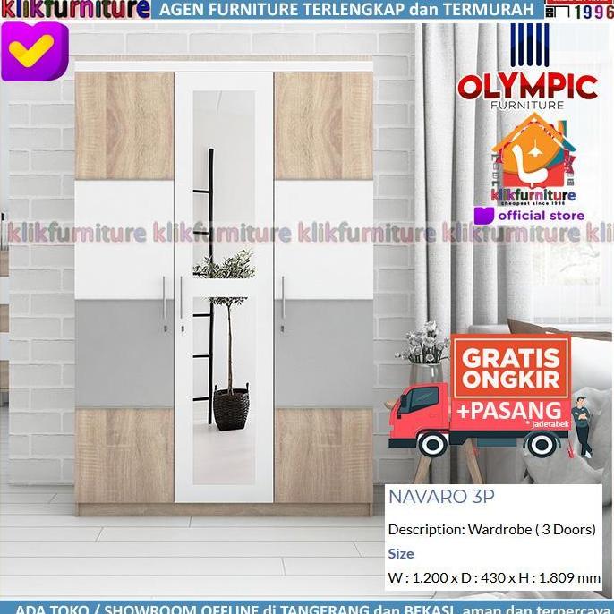 Lemari Navaro Olympic 3 Pintu Cermin Minimalis