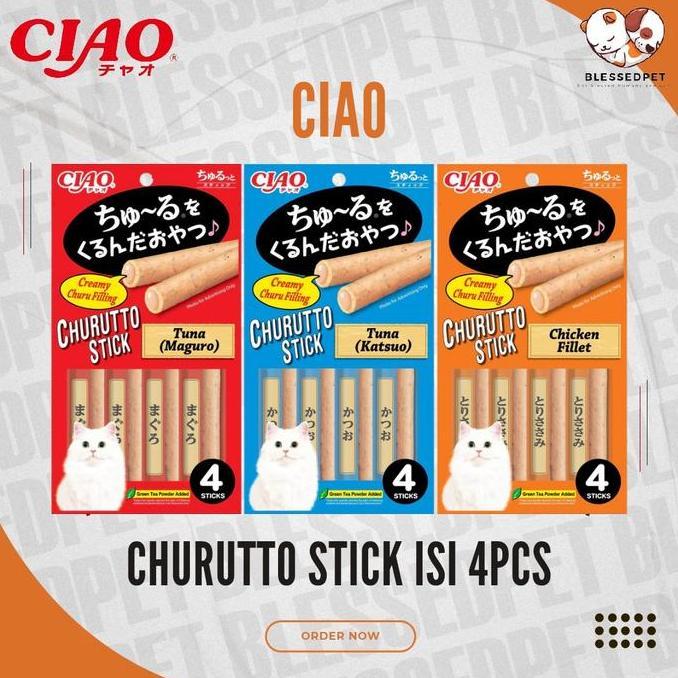 Cod,Chat.Admin- Ciao Churutto Isi 4 Pcs / Snack Kucing Ciao Churutto