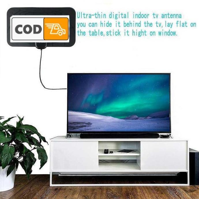 oktaverinageola - antena tv digital indoor dvb-t2 vhf uhf 25db kabel 3 meter dengan signal booster p