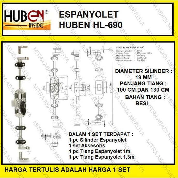 Kunci Lemari Espagnolete Espanyolet Spanyolet Huben HL 690