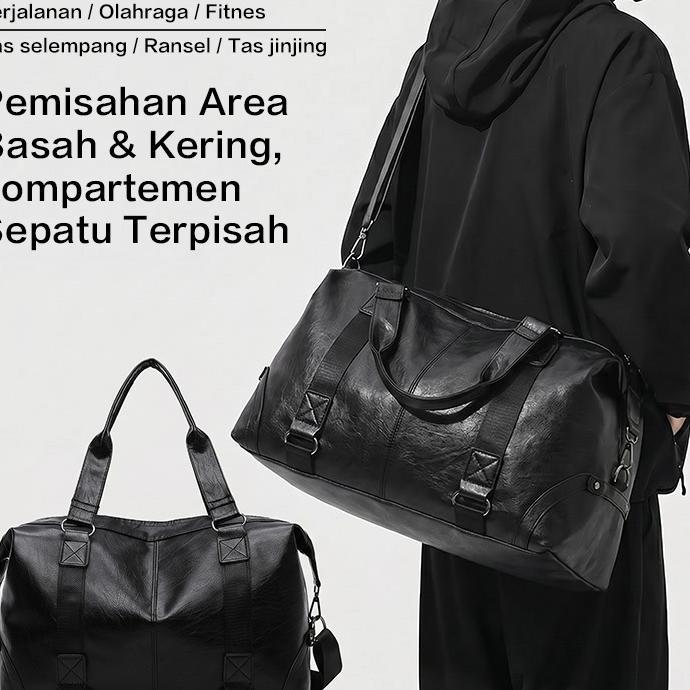 Highland Tas Duffel Travel Kulit Anti Air Tas Kapasitas Besar Tas Mudik Kulit Pria Tas Pakaian Untuk