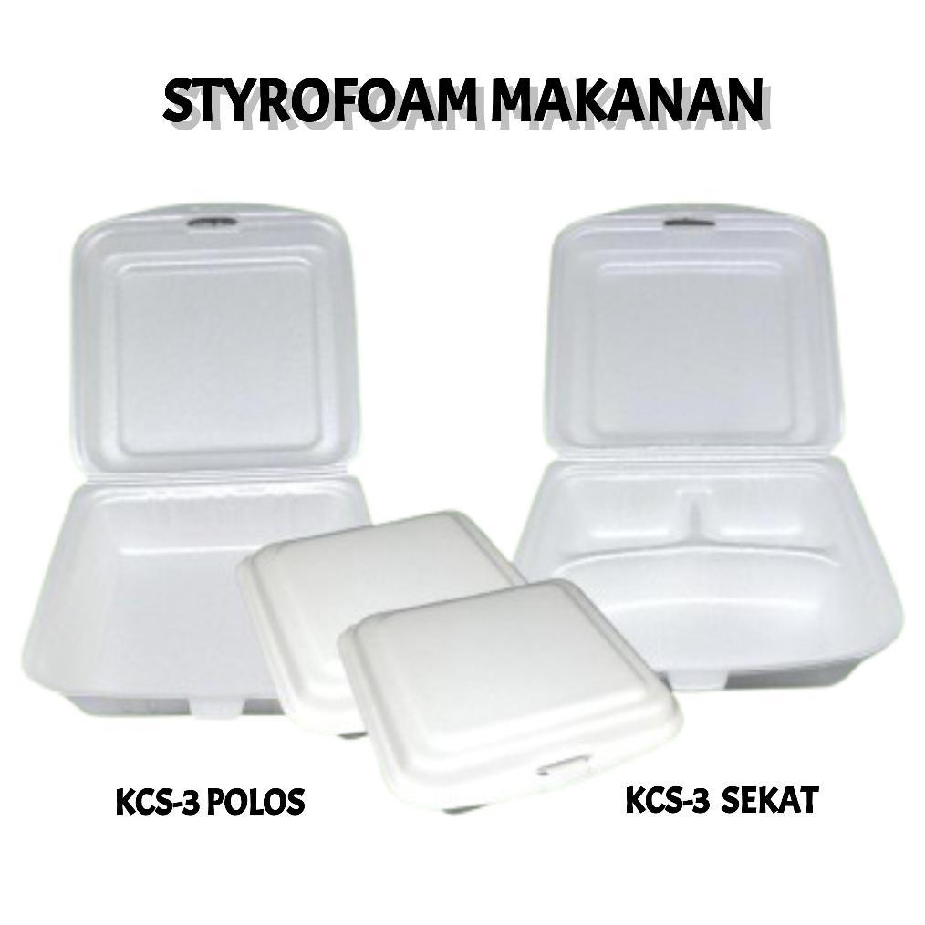 Styrofoam Kcs 3 Polos Sekat Isi 100 Kotak Sterofoam Lunch Box Tempat Makan Makanan Bekal Bento Gabus