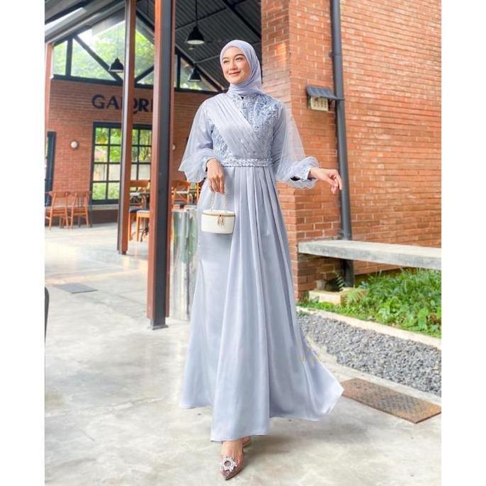 Helody Batik - Adeva Gamis Brokat Mutiara Premium Elegan Dress Kondangan Bridesmaid Satin Velvet Gau