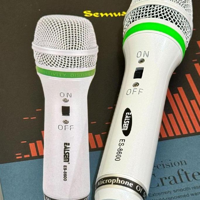 Grosir Mic Vocal Microphone Kabel Ealsem-Es8600 Original Putih Switch Mic Vocal Mic Kabel Ealsem Ori