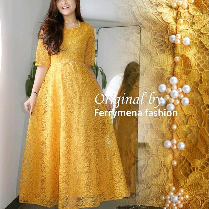 Dress Panjang Victori Brokat Baju Pesta Moderend Cantik Mewah Kebaya  Natal Kondangan Gaun Formal Wa