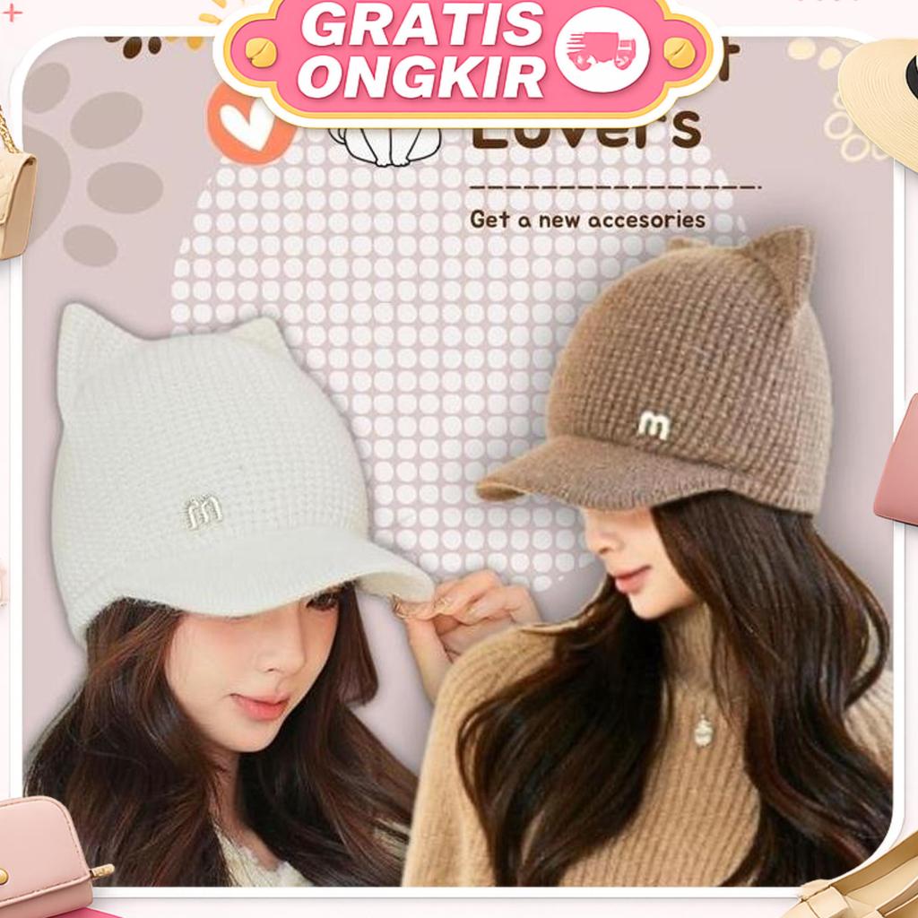 Topi Baseball Cap Winter Kucing / Hat Cap Cat Ear Winter / Topi Telinga Kucing Lucu / Topi Tebal Wan