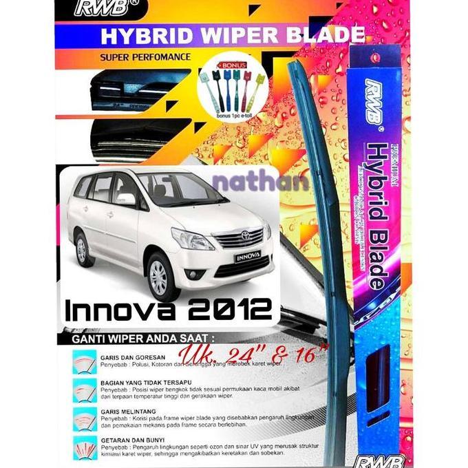 WIPER DEPAN HYBIRD BLADE RWB MOBIL TOYOTA INNOVA 2012 UKURAN 24" & 16" BERGARANSI