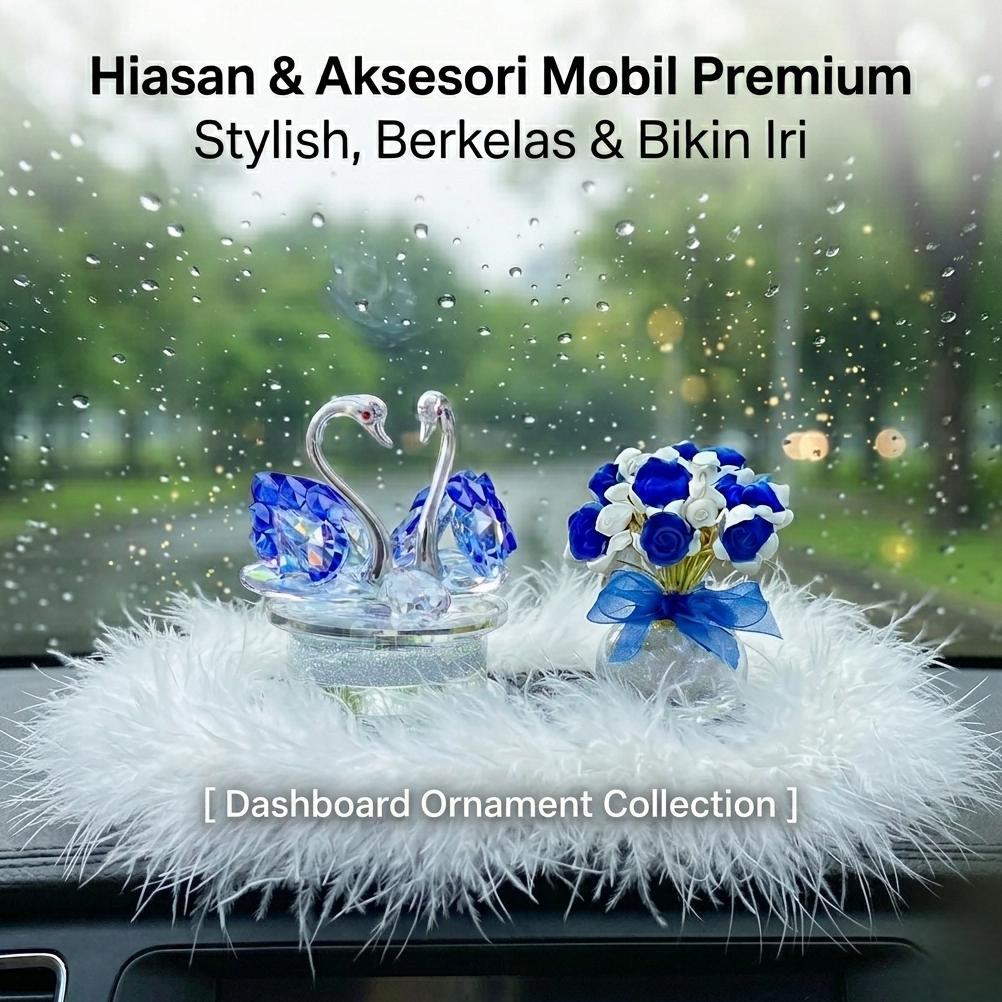 [ DEKORASI LENGKAP ] Parfum Mobil Angsa Putar Mutiara & Pajangan Dashboard Kristal Mawar Aromaterapi