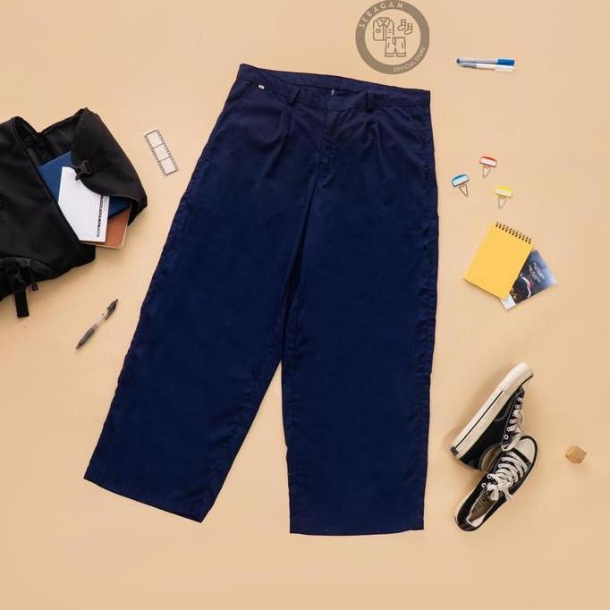 Mamisandika - [BAGGY] Celana Panjang Baggy Gombrong Biru SMP SMA American Drill Tanpa Karet
