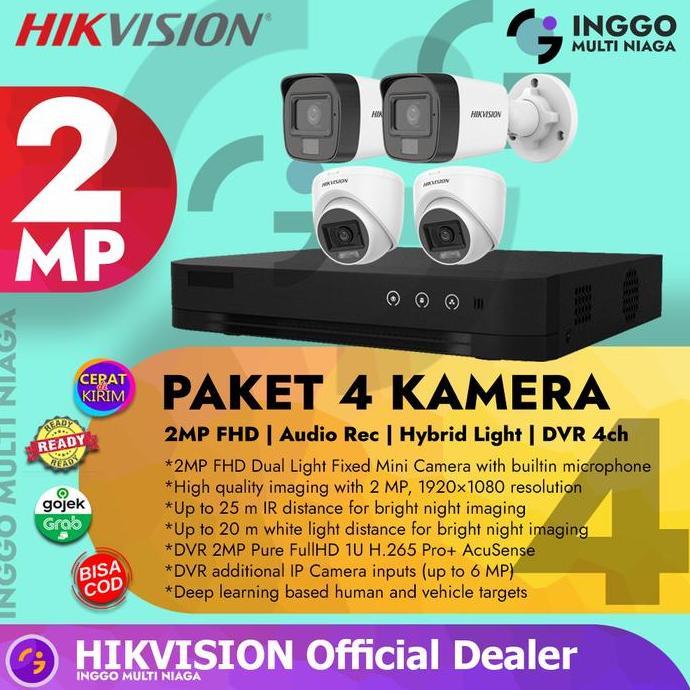 PAKET CCTV 4 CHANNEL KAMERA 2MP HIKVISION TWO WAY AUDIO REKAM SUARA 2 ARAH