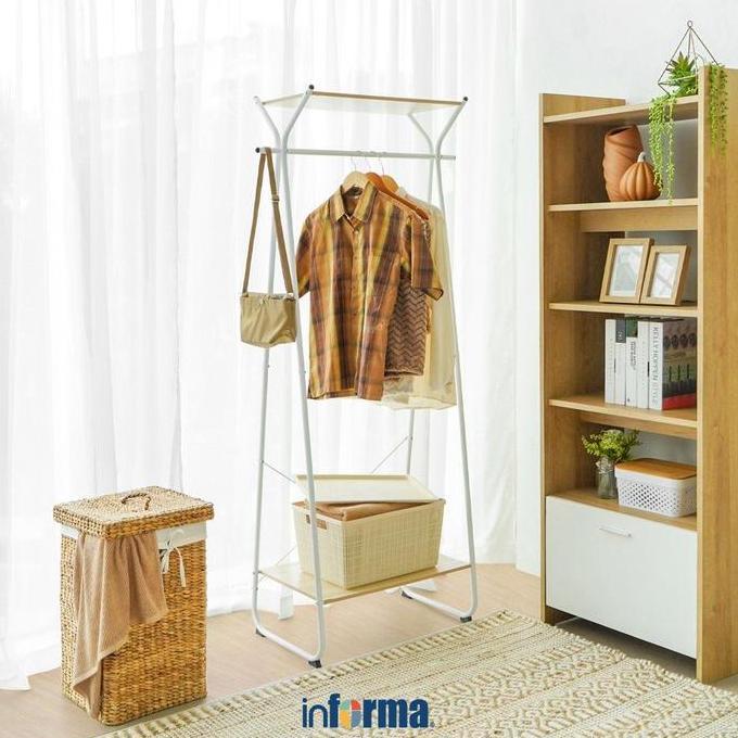 Informa Gantungan Pakaian Dengan Rak 2 Tingkat 179 cm Standing Hanger Jemuran Baju Rak Tempat Gantun