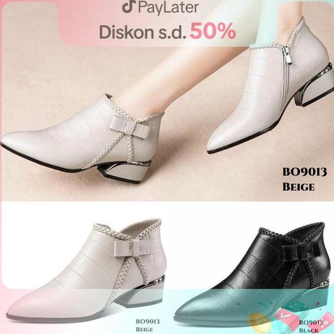 YJH Sepatu Boots Flat Shoes Tinggi 3.5cm Best Seller Kulit Sintetis Beige Black Fashion Wanita Ala K