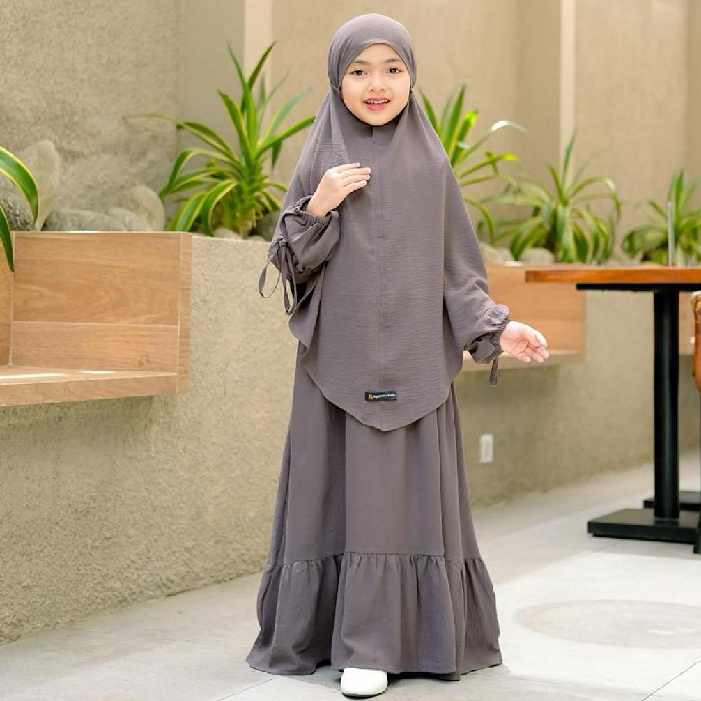 hot syakila kids-medina set gamis anak syari khimar bergo free cadar bandana untuk usia 2 sampai 12 