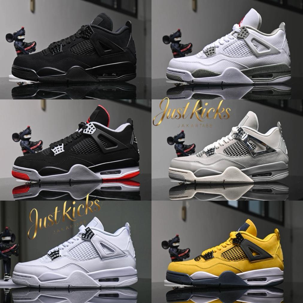Sepatu basket Sneakers Air Jordan 4 shoes Black Cat Metallic Gold Military White Bred ReimaginedSail