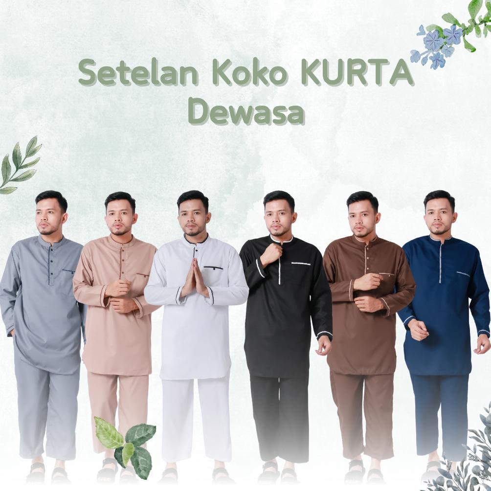 PREMIUM SETELAN KOKO KURTA PAKISTAN DEWASA LENGAN PANJANG WARNA HITAM PUTIH ABU ABU NAVY BIRU COKLAT