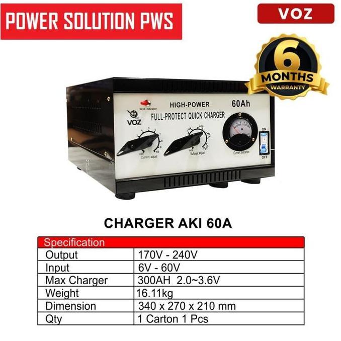 Charger Aki UPS 60 Amper. Charge Voz Battery Accu Aki kering / basah / mf chas 60A 12v - 60v