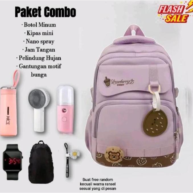 Strawberry Street Tas Ransel Anak Sekolah Wanita Karakter Terbaru SD SMP Dan SMA Fashion Paket Combo