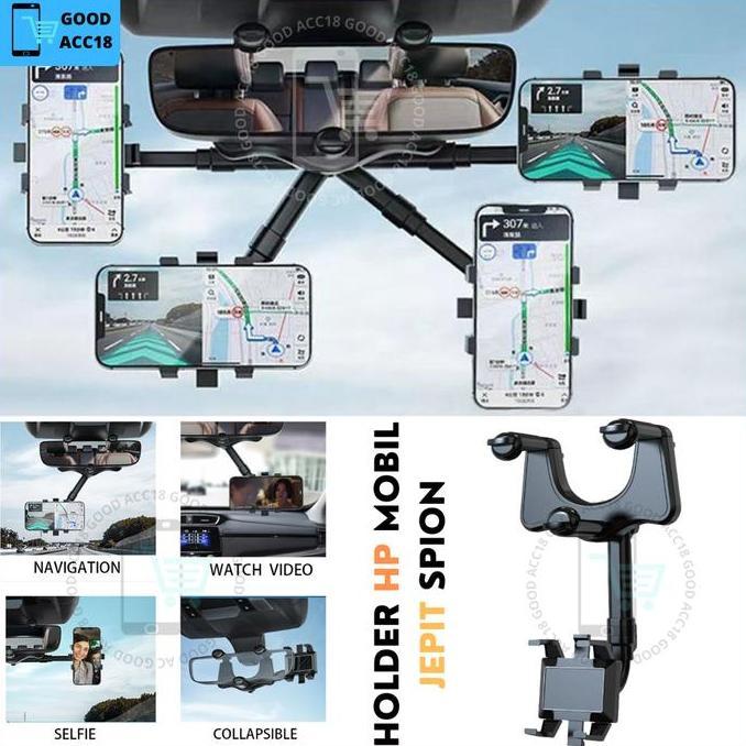 Knacks- Holder Mobil Nb59 Fleksibel | Jepit Kaca Spion Tengah + Bracket Anti Goyang