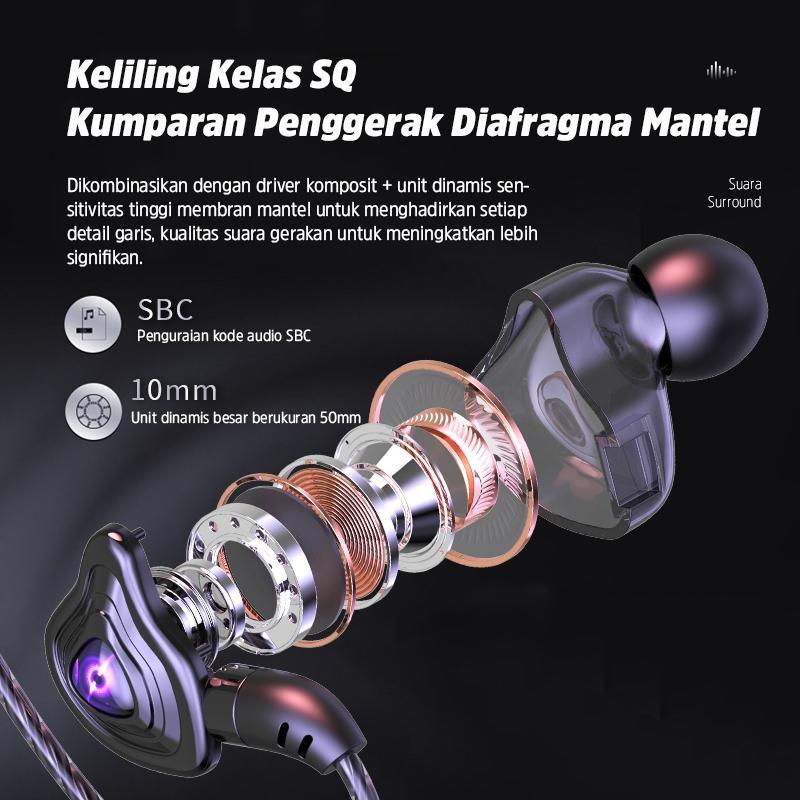 (Hot)Basike Headset Berkabel Gaming 9D Surround Bass Berat Earphone Semi-In-Ear Mikrofon Hd Type-C 3