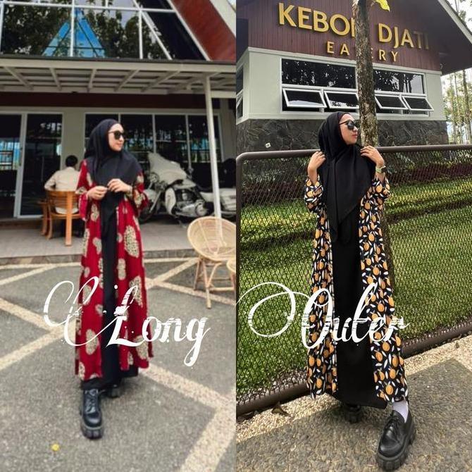 DISKON [Exclusive] Elzhava Long Outer-Full Kancing Tunik-Tunik-Long Tunik Casual-Rayon Formal Viscos