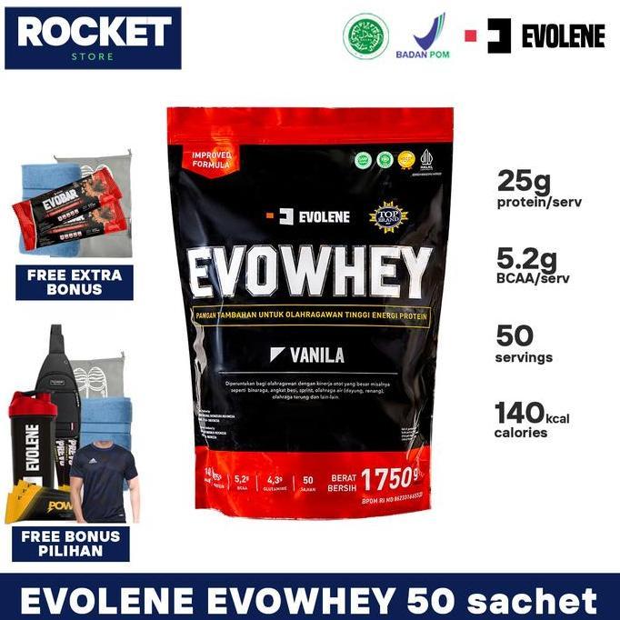 EVOLENE Evowhey Whey Protein Isolate & Concentrate 50 serving - Suplemen Fitness