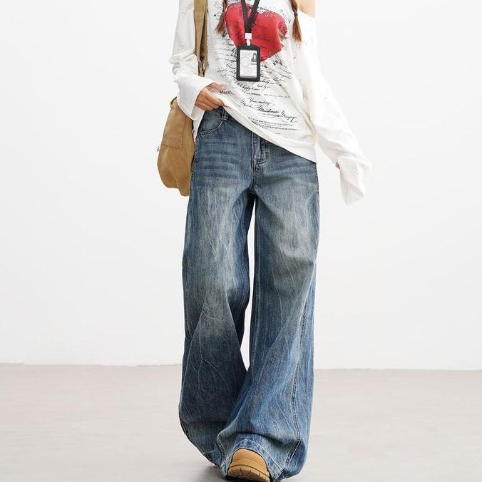 2026 Baru Hitam abu Highwaist Kulot Baggy Celana Jeans Wanita