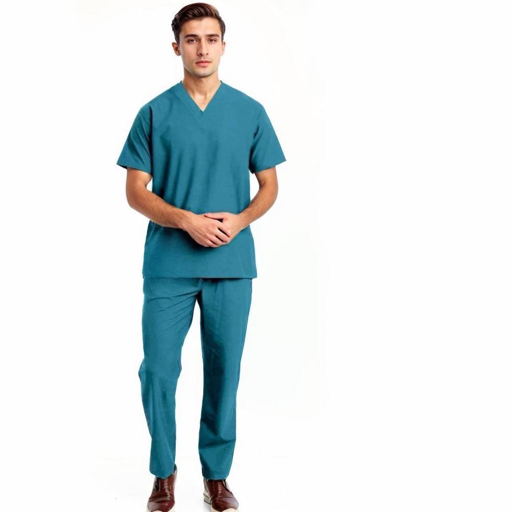 Grade Ori Setelan Dokter Perawat Baju Celana American Drill Polos Lengan Pendek Pria Wanita S-Xxl