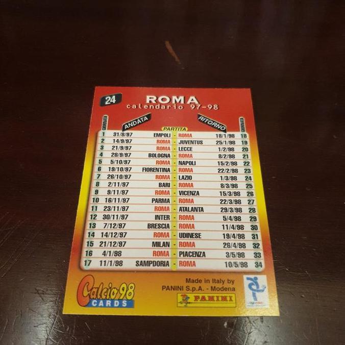 Kartu bola as roma emblem panini calcio 1998
