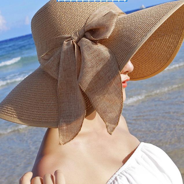 Topi Pantai Wanita Pelindung Uv Topi Bisa Dilipat Tebel Dan Lebar Bahan Jerami Premium Cahaya T31