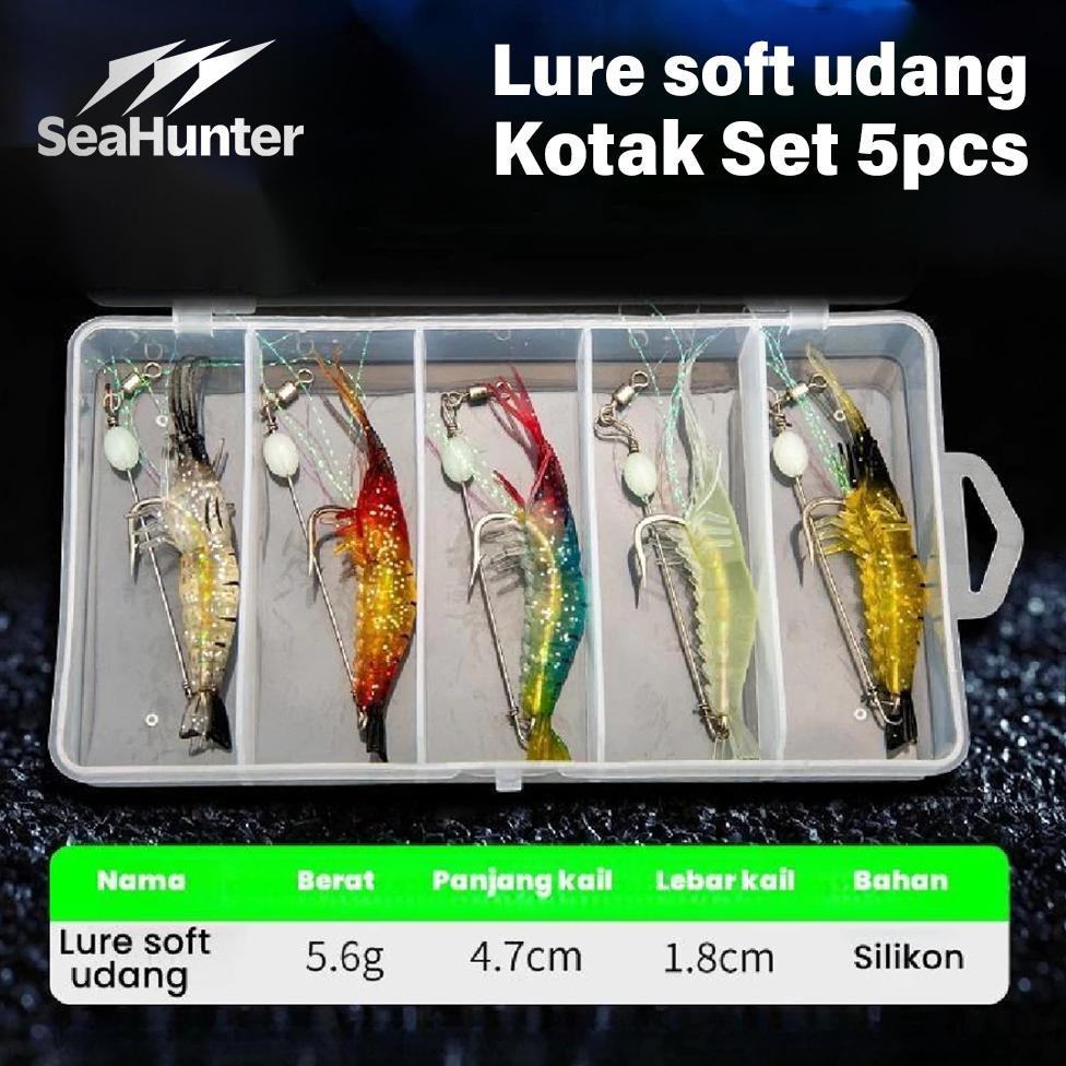 SeaHunter 5PCS 9CM Artificial Shrimp Fishing Lure Set With Hooks Soft Bait For Freshwater Saltwater 