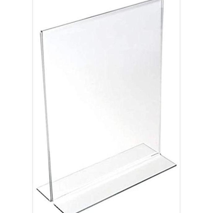 Acrylic Tent Holder A4 T Potrait 3mm / Tent Holder Tempat Brosur 2 sisi Display Desk