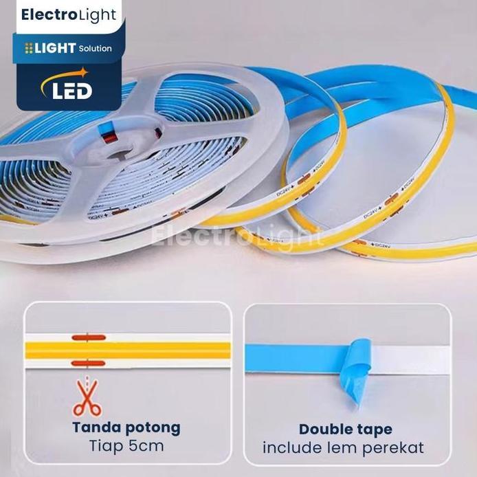 Lampu LED strip COB 12Volt dotless 5meter merah biru hijau kuning ungu
