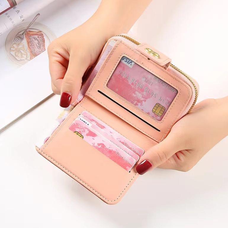 pengiriman cepat TMALL88 Dompet Wanita Baru Polos Dompet Kulit Wanita Kecil Warna Solid Berkualitas 