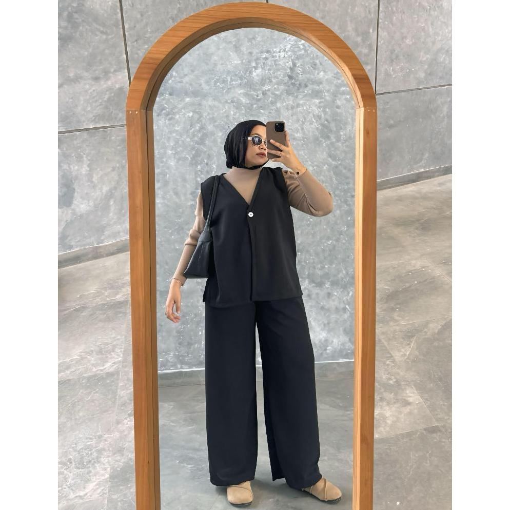 Sale Denacollection Anala Setelan Vest Celana Kulot Wanita Knit Japan  Atasan Tanpa Lengan Blazer Ca