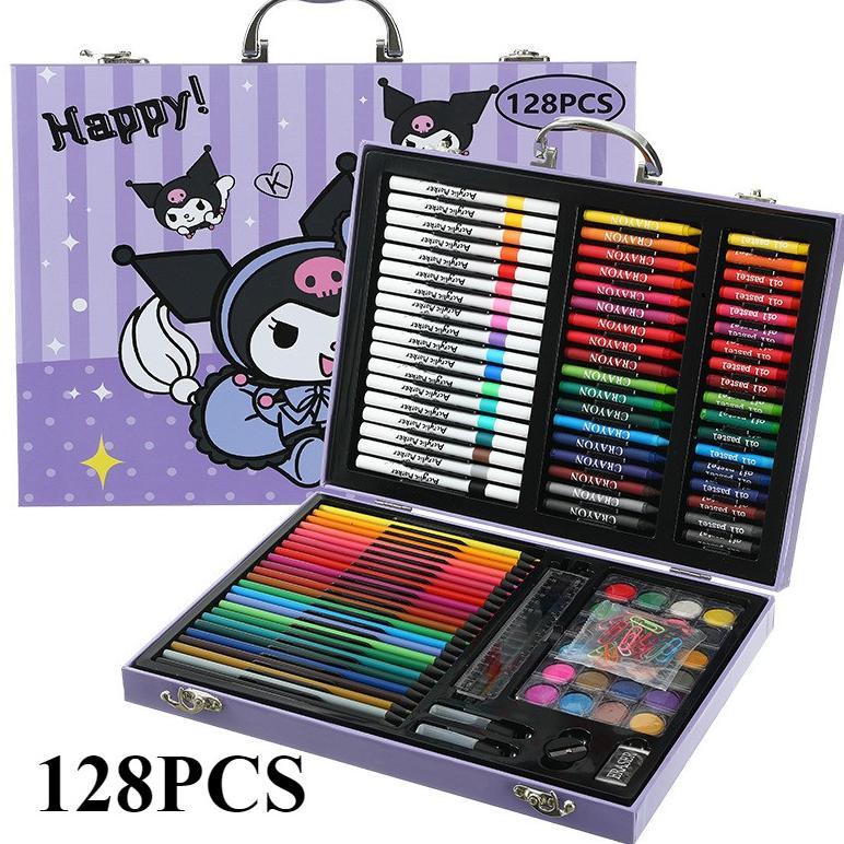 Crayon Warna Set 128pcs Koper Besi Set Perlengkapan Melukis Anak 128 Piece - Kotak Hadiah Peralatan 