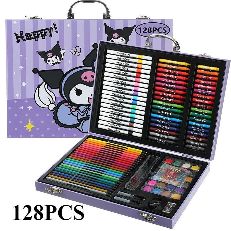 Crayon Warna Set 128pcs Koper Besi Set Perlengkapan Melukis Anak 128 Piece - Kotak Hadiah Peralatan 
