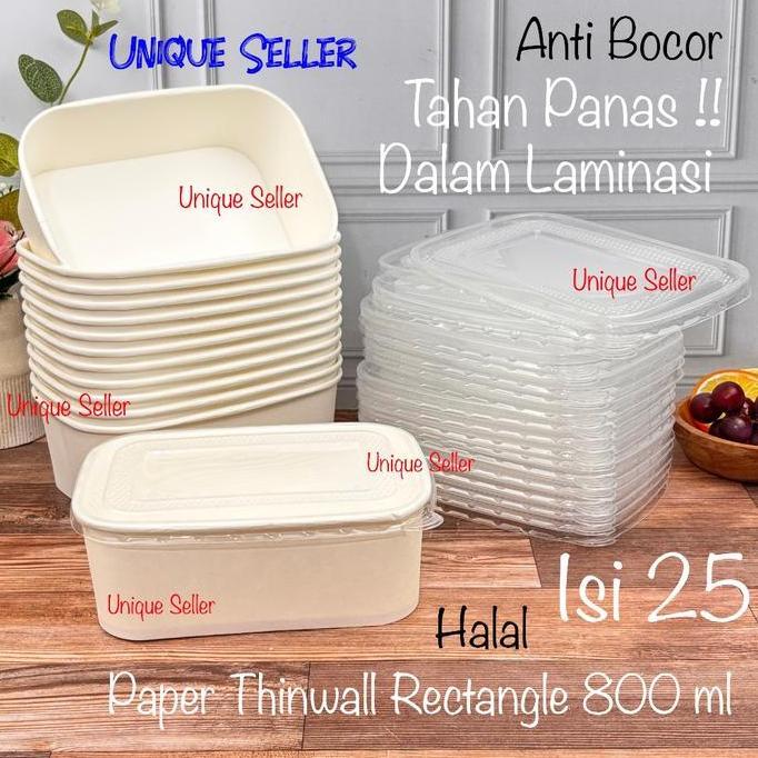Topatop567 - [Isi25] Paper Thinwall Rectangle 800 Ml Putih Laminasi Tahan Panas Paper Bowl Oval 800M