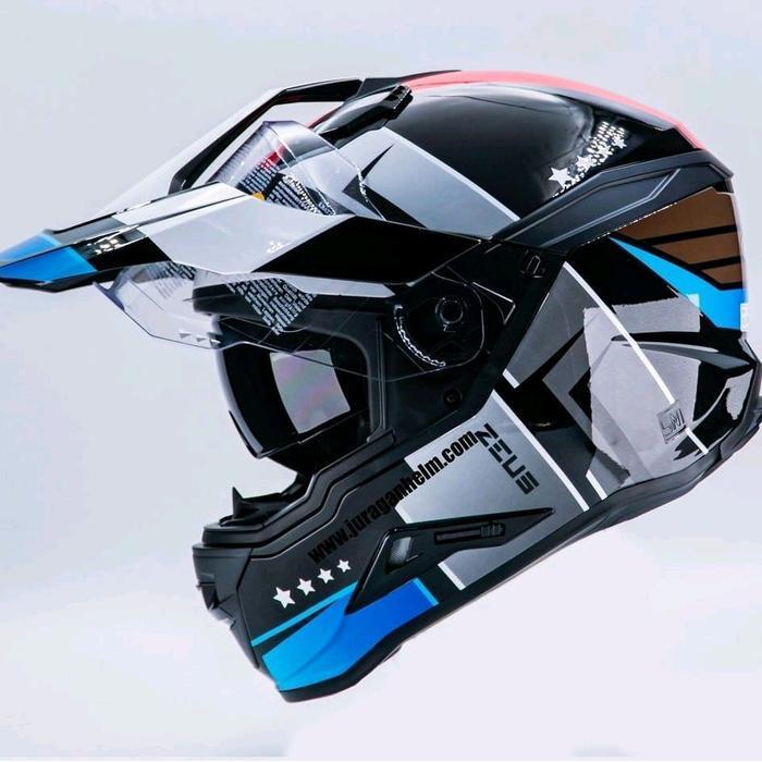 Ready Big Size Xxl Xxxl Helm Zeus Cross Hybrid 913 Bf3 Black Blue Supermoto Double Visor Original Or