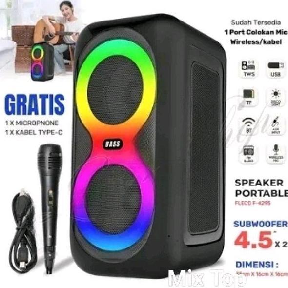 JIWAMADA611 - SPEAKER BLUETOOTH PLUS MIC KARAOKE 2 X 4.5 INCI SUPER BASS GARANSI RESMI FLECO F-4295 
