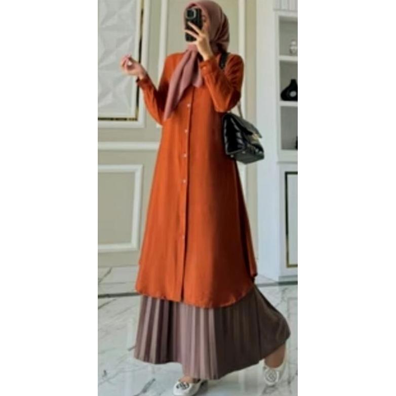 ready stock gamis tunik biru lengan panjang allsize standard ld 110 allsize jumbo ld 120 terbaru