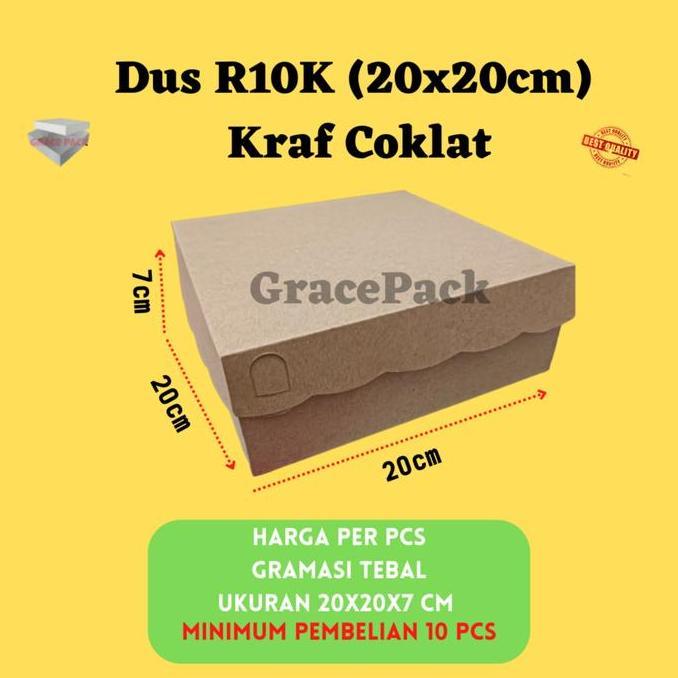 TERBARU - Dus nasi Kraf 20x20 310gsm (100 pcs) /kotak nasi coklat uk 20x20 (100 pcs) / Dus kue 20x20