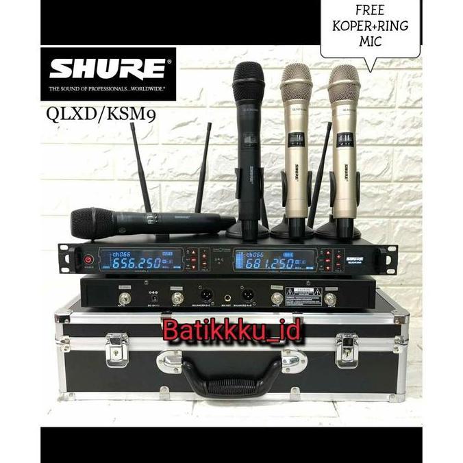 Sale [Top Quality Bisa Cod] Mic Wireless Shure Qlxd/Ksm9 Free Koper 2 Mic 4 Antena Bisa Ubah Frequen