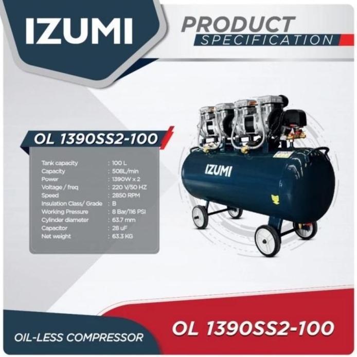 IZUMI KOMPRESOR ANGIN OILESS 35HP 100 L OL 1390 SS2 100