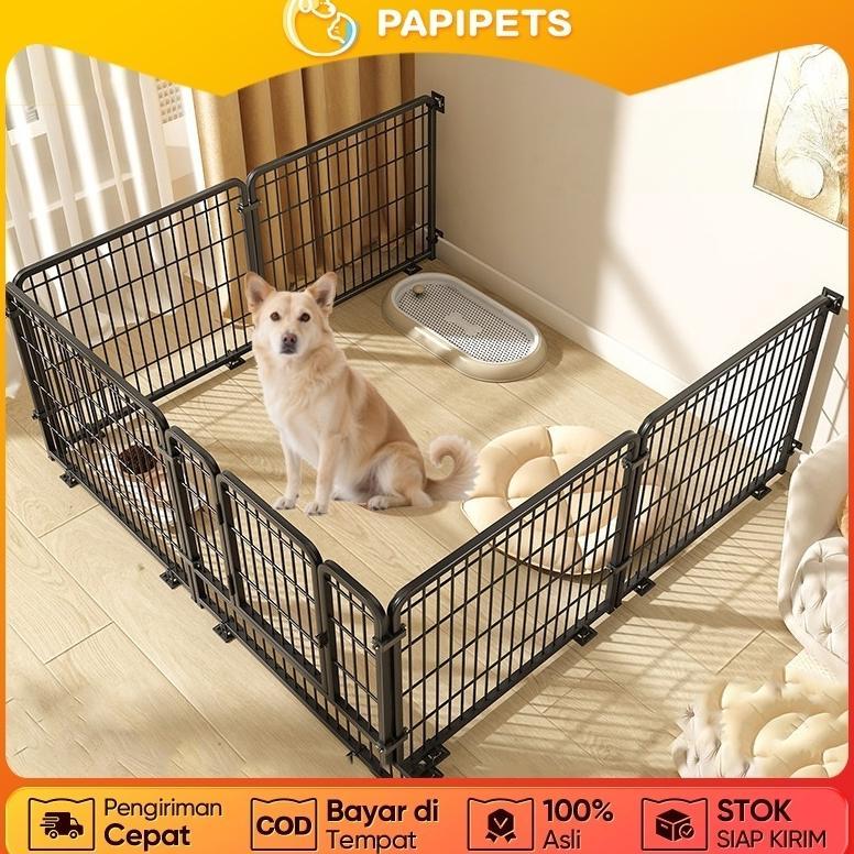 PAPIPETS Pagar Hewan Peliharaan Besi Serbaguna Pagar Anjing Indoor Outdoor Pembatas Aman Mudah Dipas