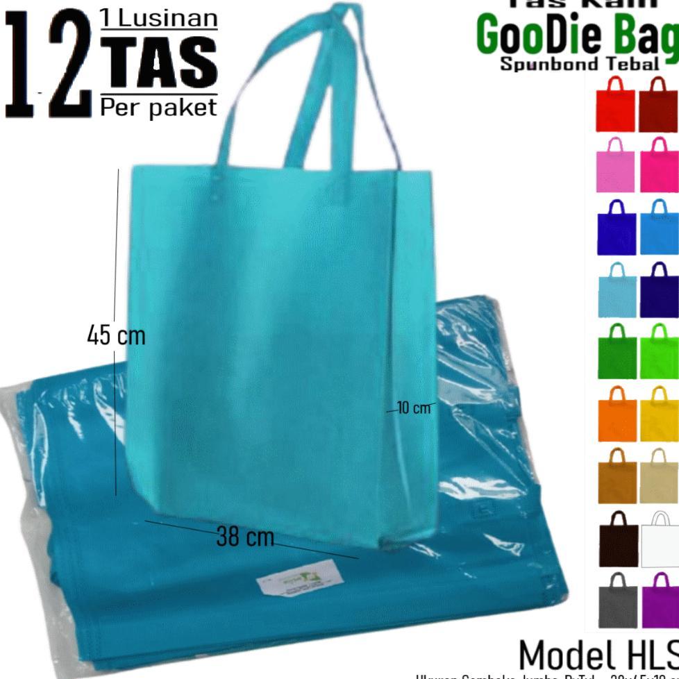 1 Lusinan Isi 12 Tas Kain Spunbond Goodie Bag Tali Ukuran Jumbo Besar Xl 38X45X10 Untuk Shopping / K