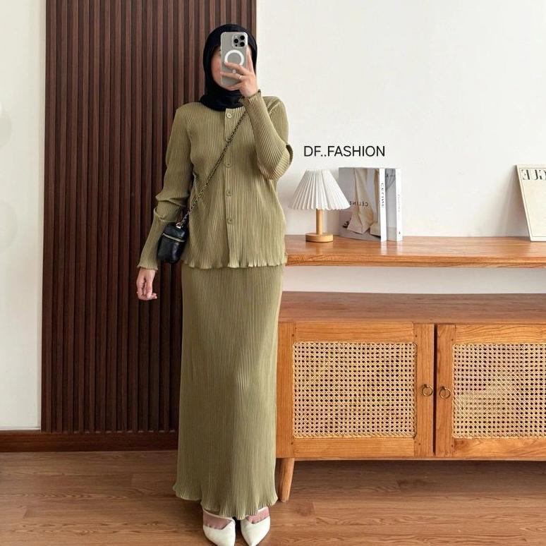 Premium Stelan Wavy Rok Atasan Cardigan / Set Wavy Rok Cardigan Set Rok Plisket Wavy