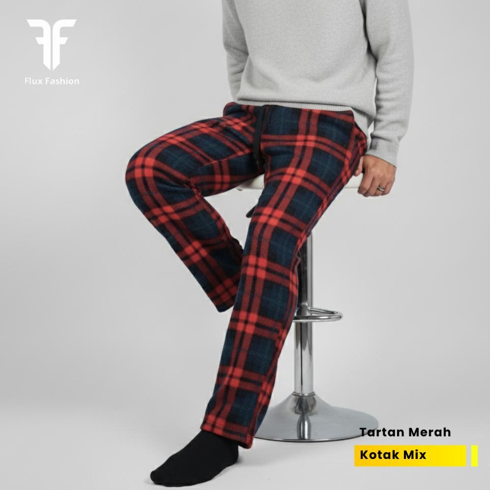 Gratis Ongkir Tartan Celana Panjang Unisex Motif Kotak Kotak Putih Hitam / Celana Tartan Korea Style