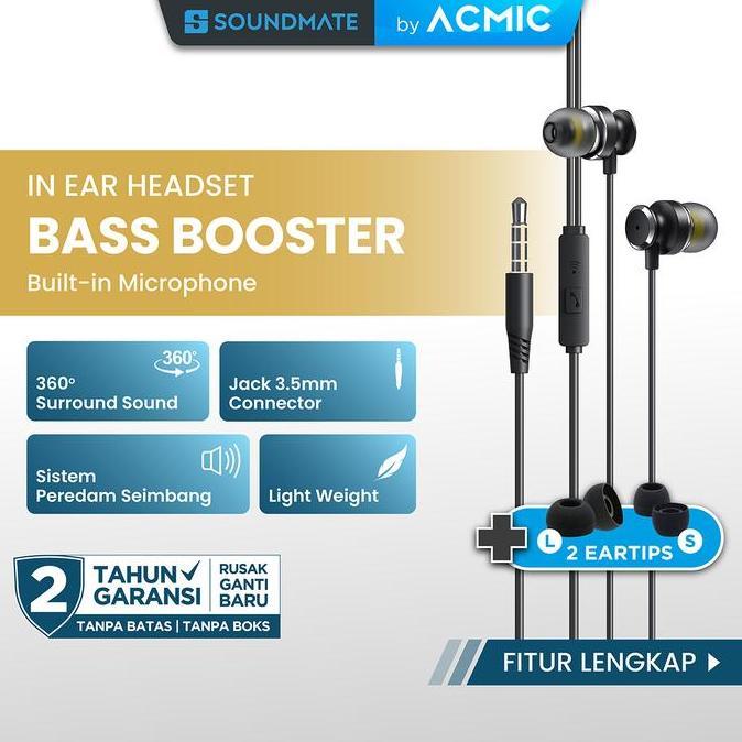 ACMIC BASIC In-Ear Headset Earphone Hitam dengan Mikrofon